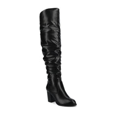 Kaison Faux Suede Thigh High Boots - Black
