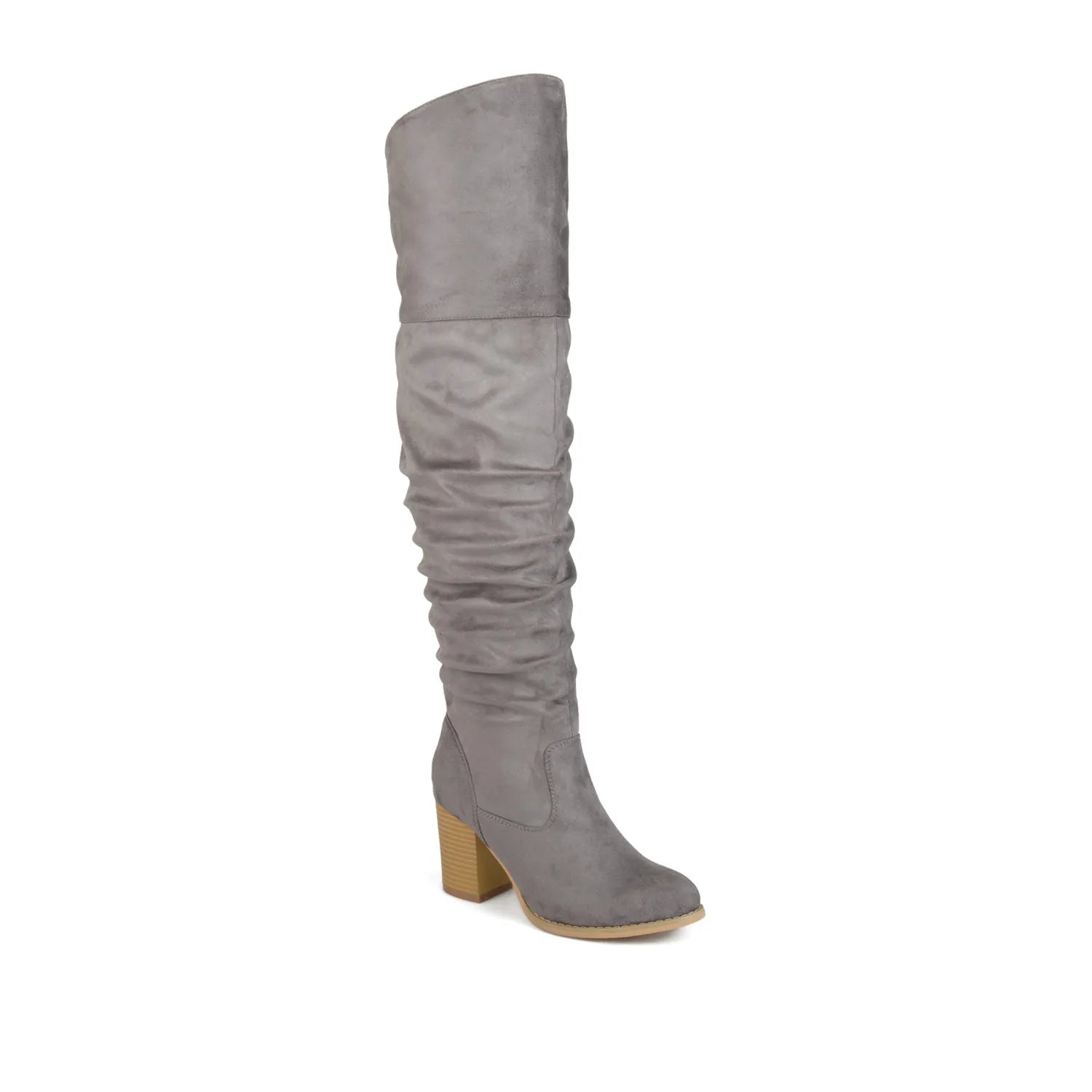 Kaison Thigh-High Boots in Grey Faux Suede