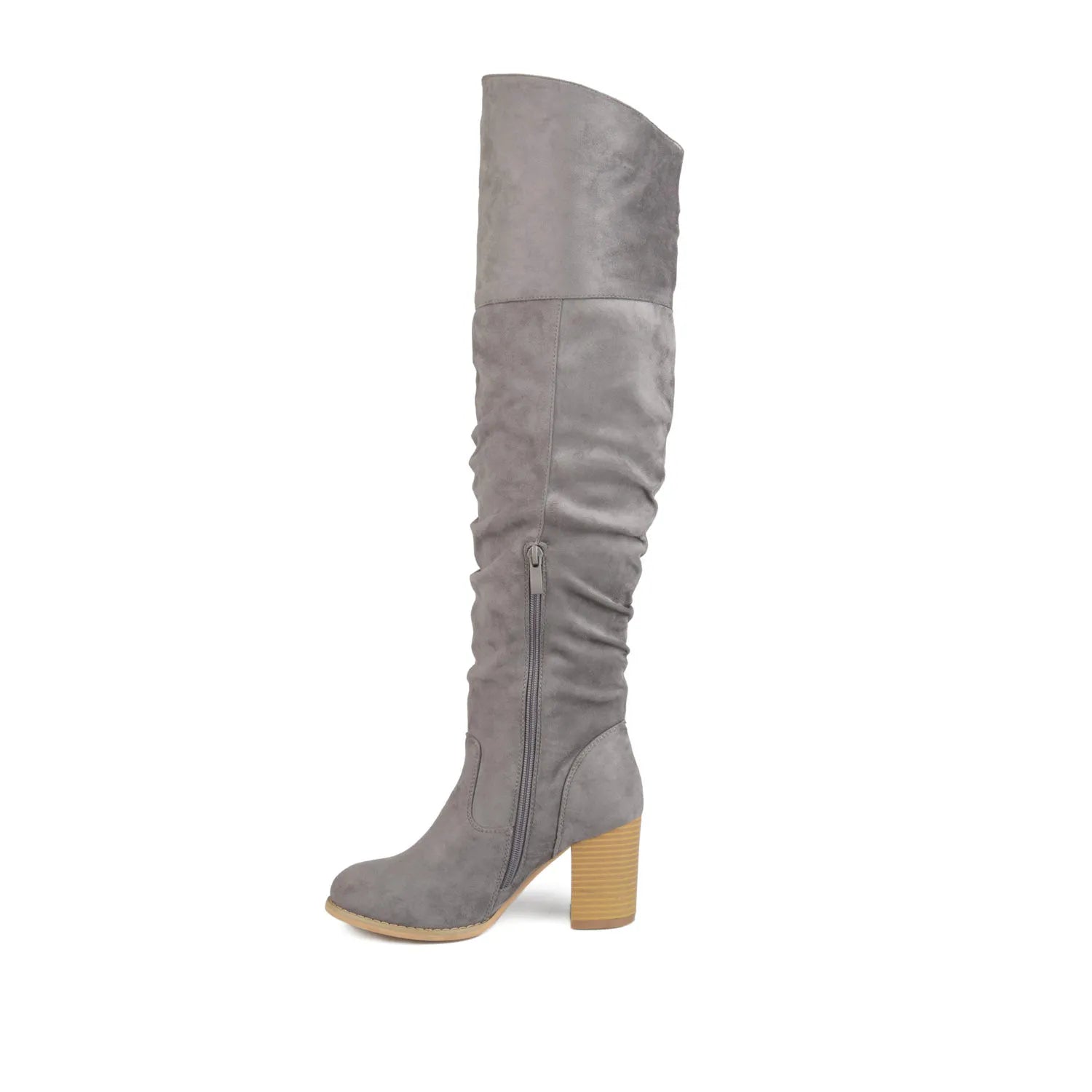 Kaison Thigh-High Boots in Grey Faux Suede