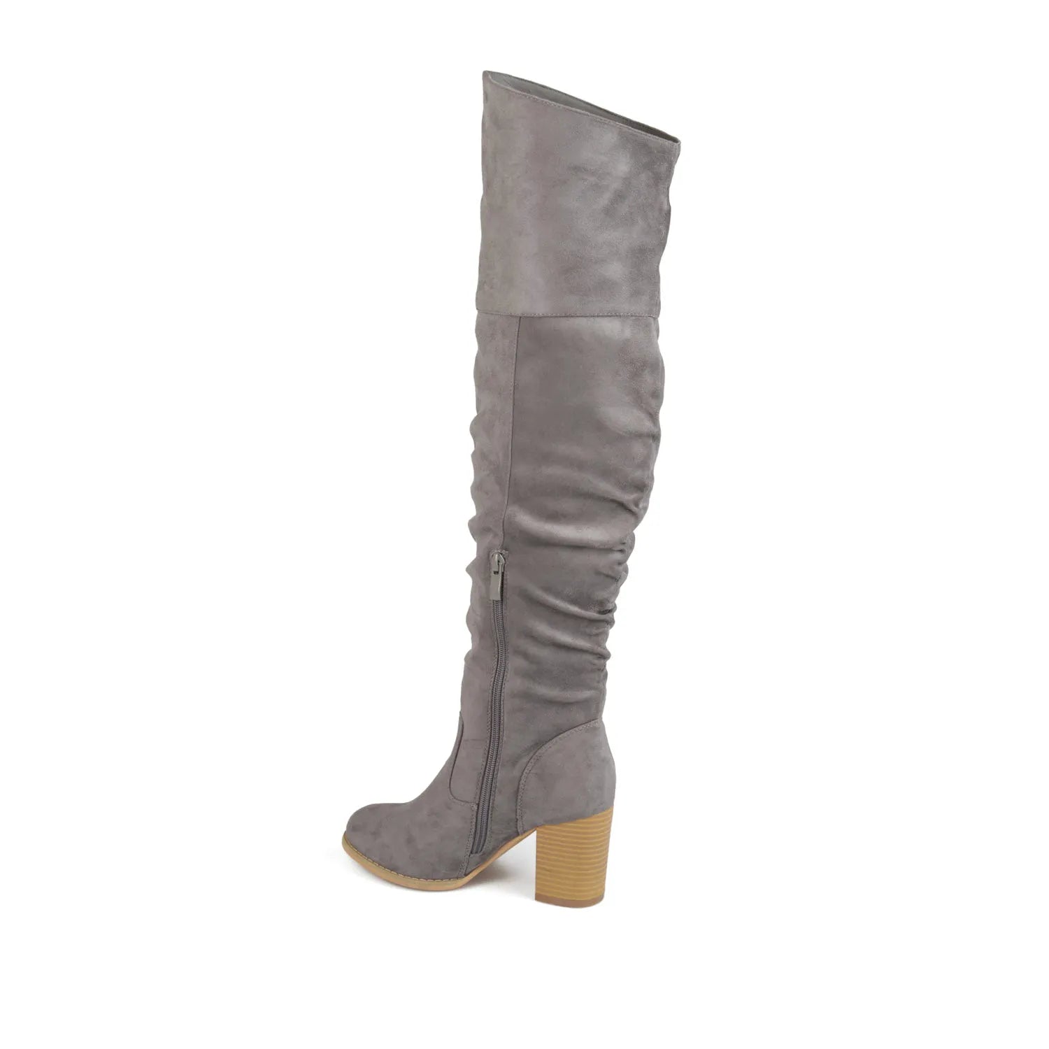 Kaison Thigh-High Boots in Grey Faux Suede