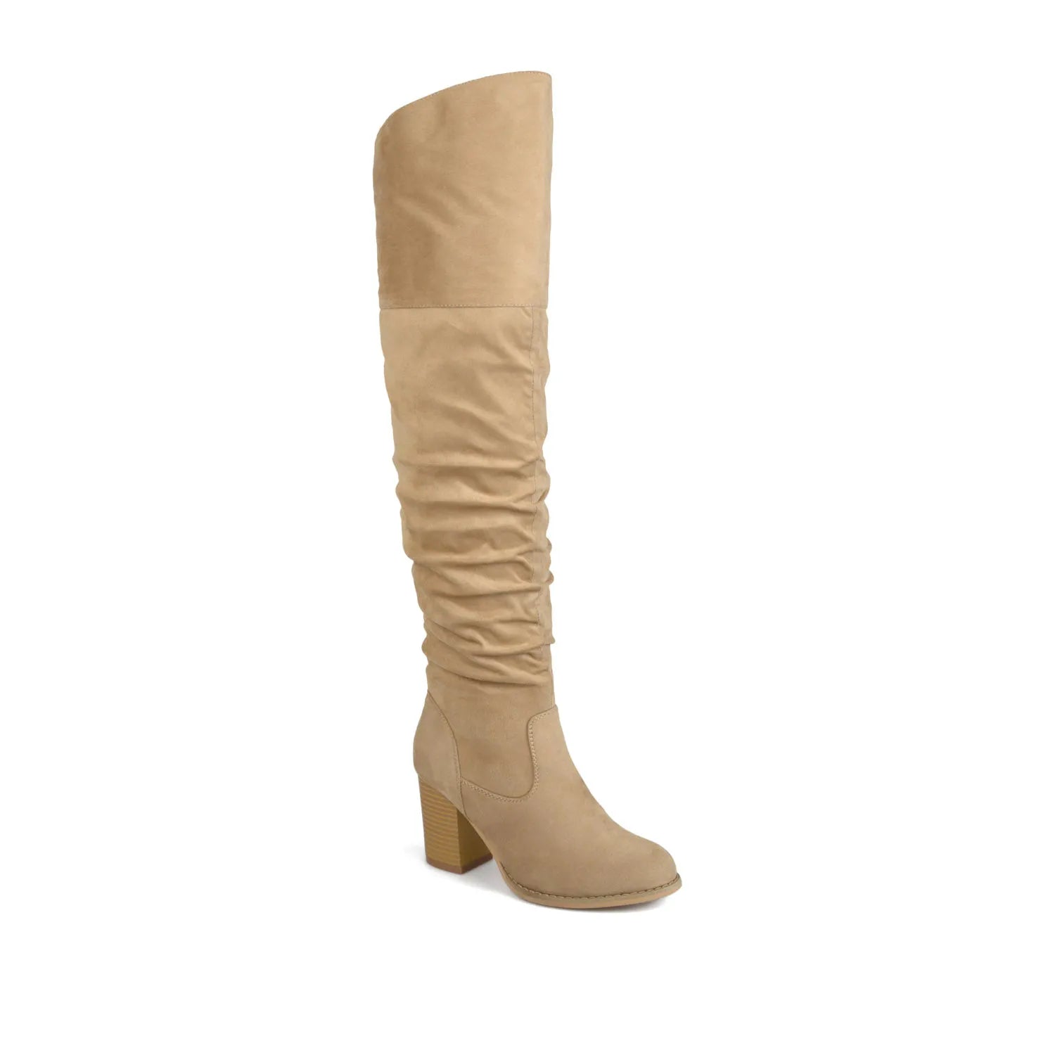 Kaison Thigh-High Boots in Stone Faux Suede