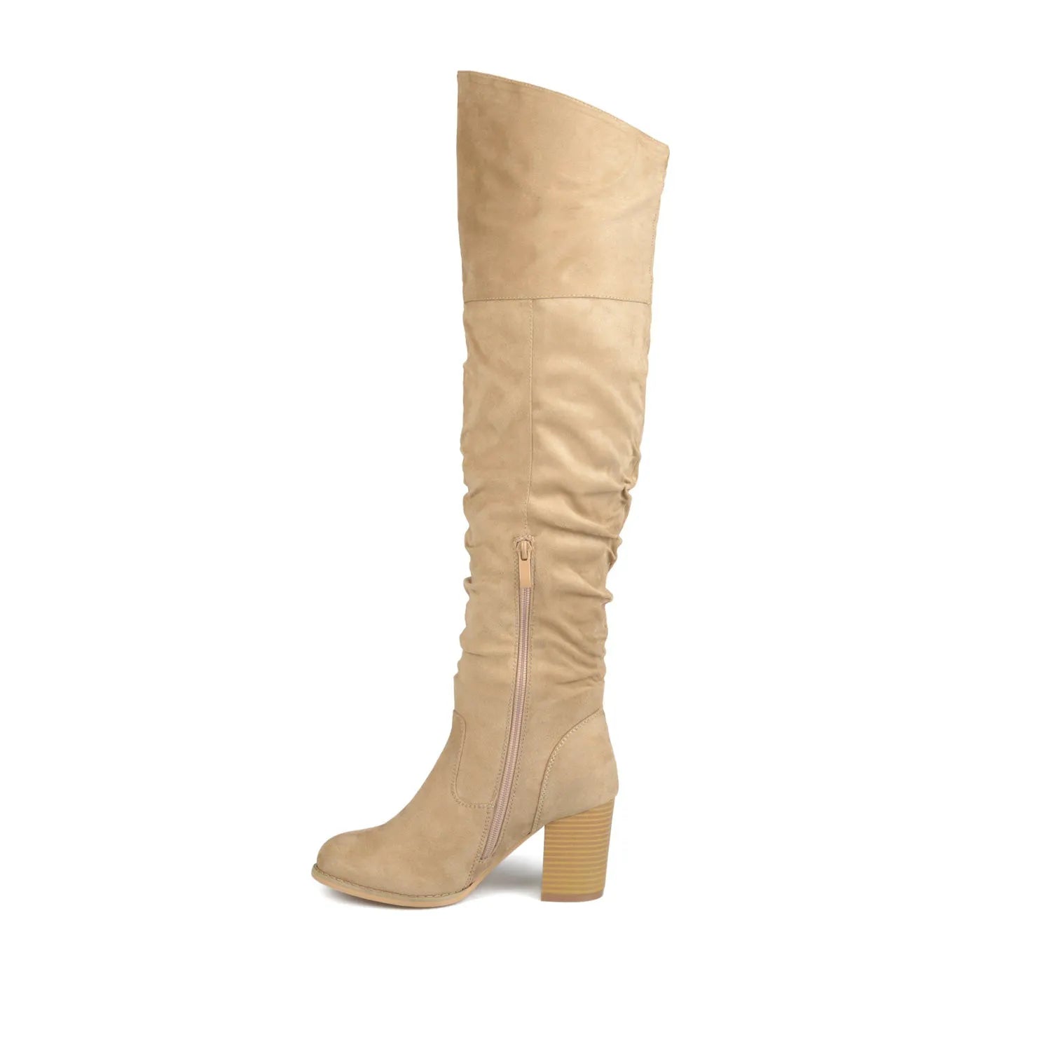Kaison Thigh-High Boots in Stone Faux Suede