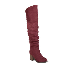 KAISON THIGH HIGH BOOTS IN X-WIDE CALF - Wine Faux Suede