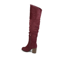 KAISON THIGH HIGH BOOTS IN X-WIDE CALF - Wine Faux Suede