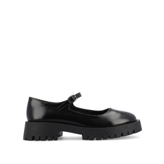 KAMIE Wide Fit Mary Jane Flats with Lug Sole in Black PU