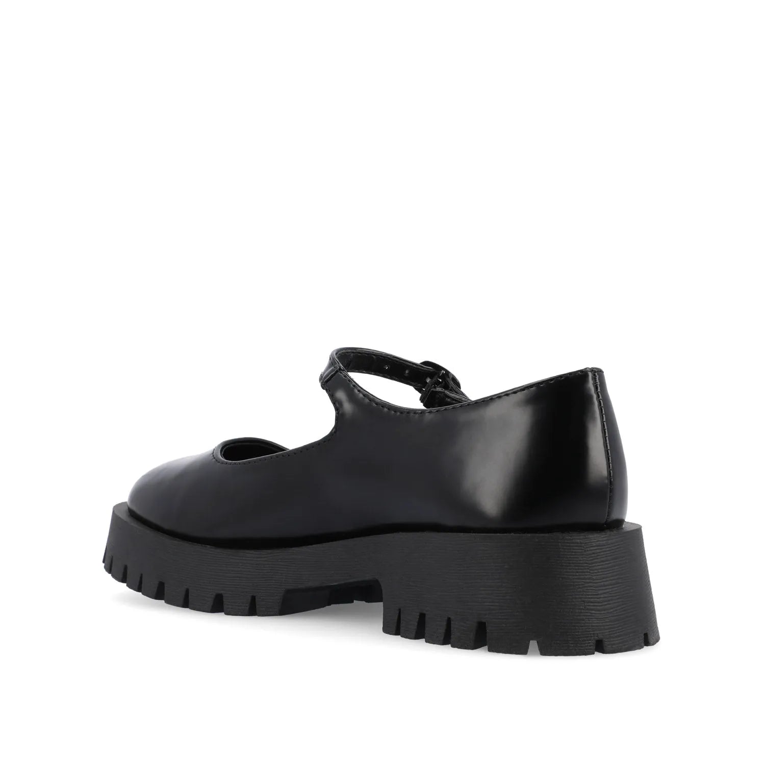 KAMIE Wide Fit Mary Jane Flats with Lug Sole in Black PU