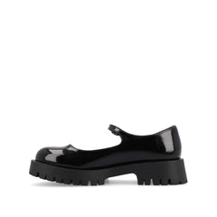 KAMIE Patent Leather Mary Jane Flats with Lug Sole - Black