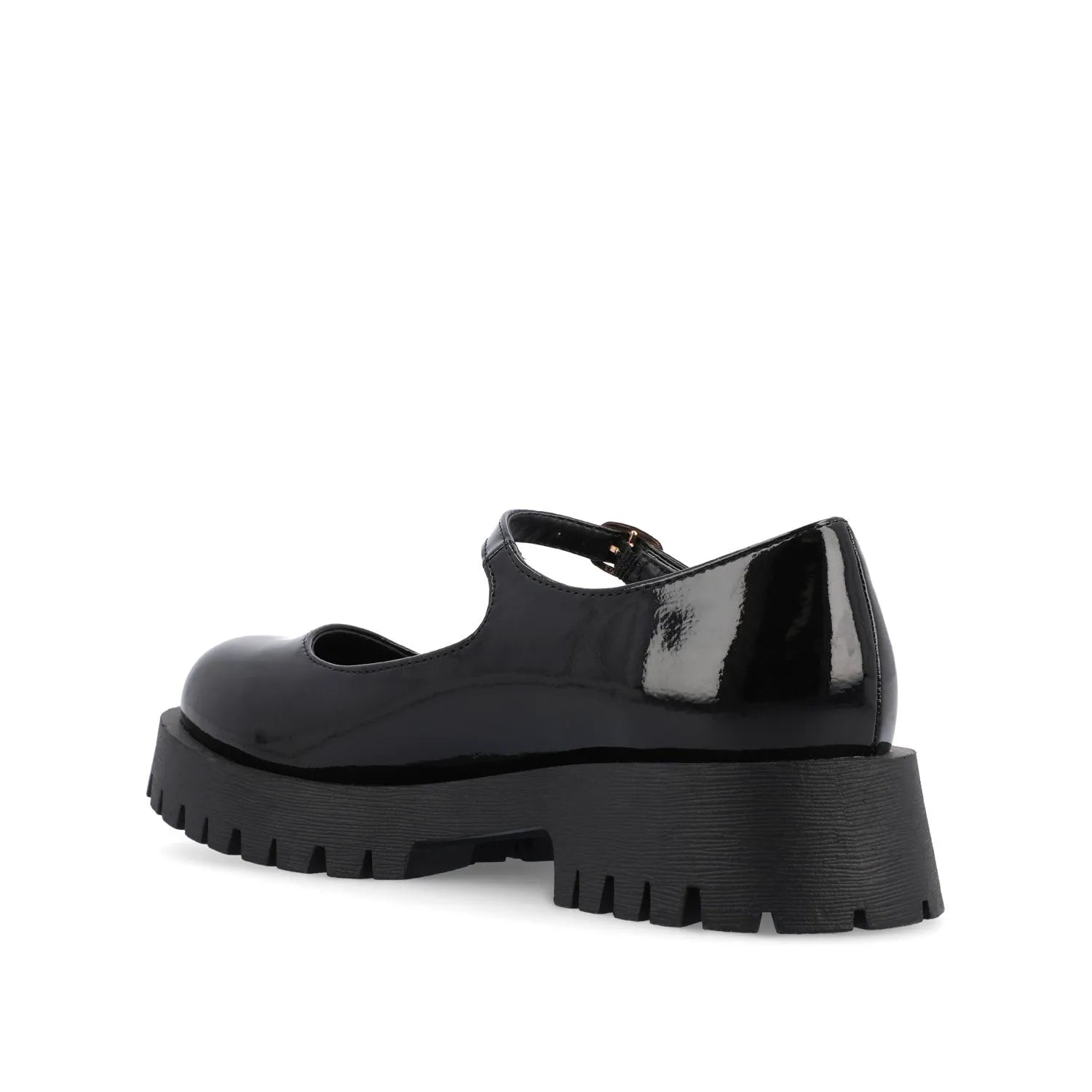 KAMIE Patent Leather Mary Jane Flats with Lug Sole - Black