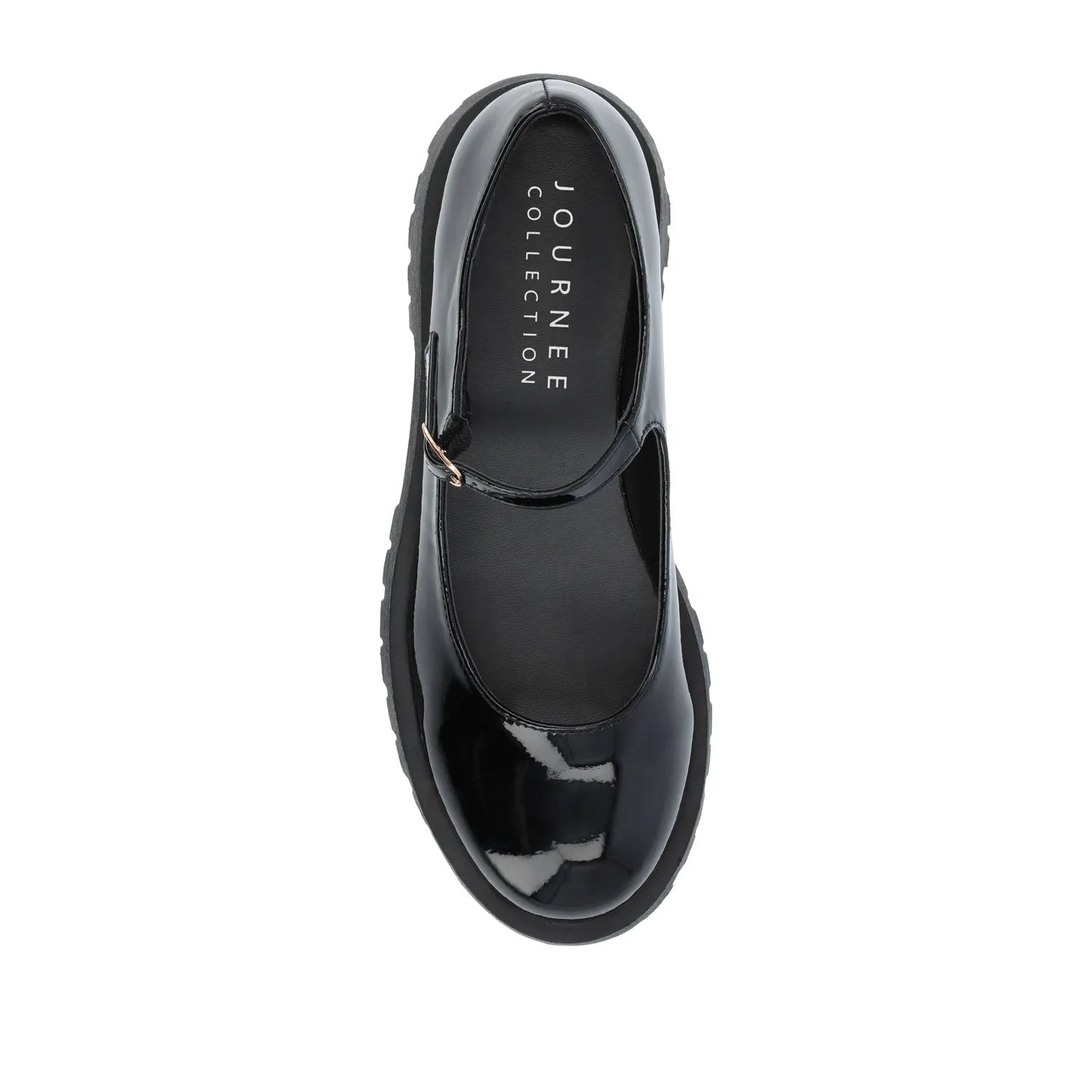 KAMIE Patent Leather Mary Jane Flats with Lug Sole - Black