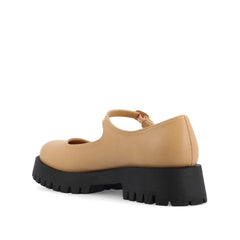 KAMIE Wide Fit Mary Jane Flats in Tan PU with Lug Sole