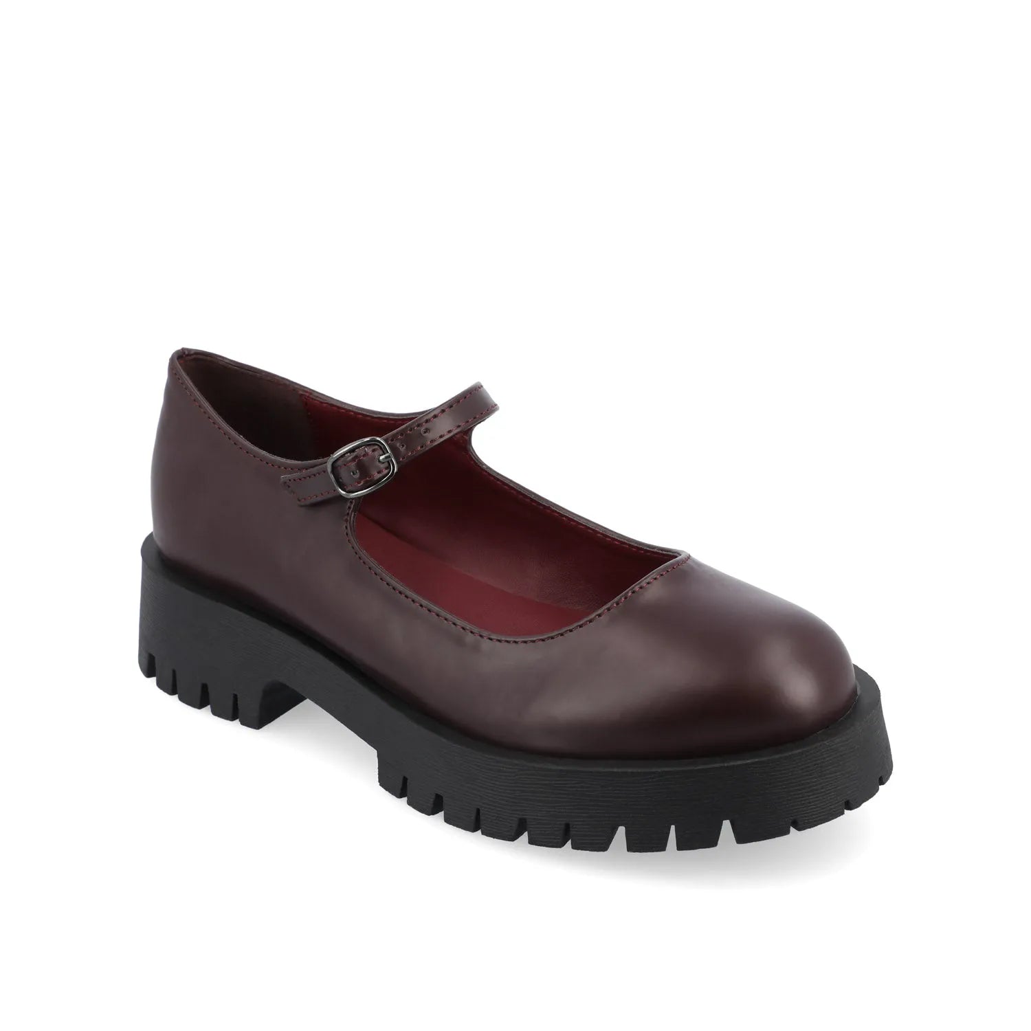 KAMIE Wide Fit Mary Jane Flats in Wine Patent Leather