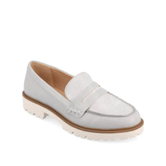 KENLY Wide Fit Vegan Leather Loafer Flats in Grey PU