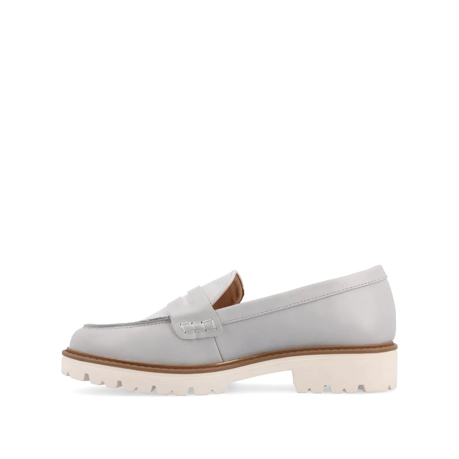 KENLY Wide Fit Vegan Leather Loafer Flats in Grey PU