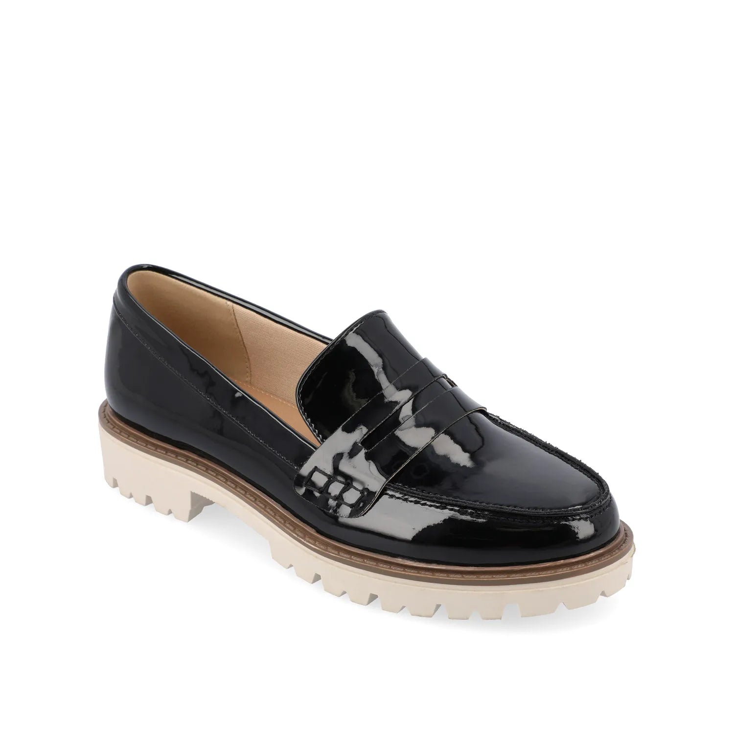 KENLY Wide Fit Vegan Leather Loafer Flats - Black Patent