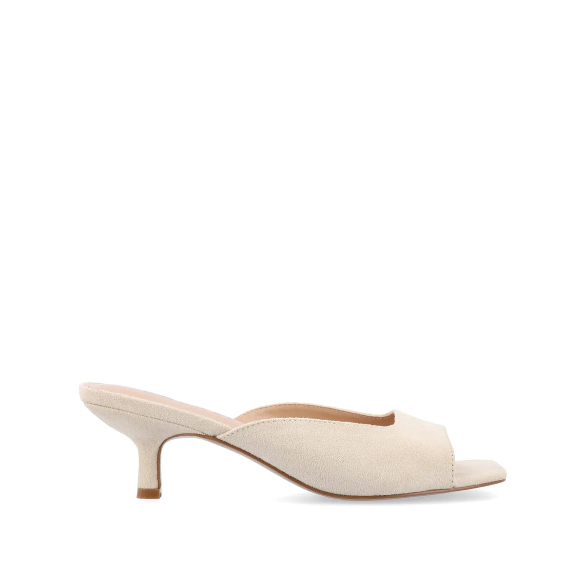 LARNA Faux Suede Peep Toe Kitten Heels in Bone