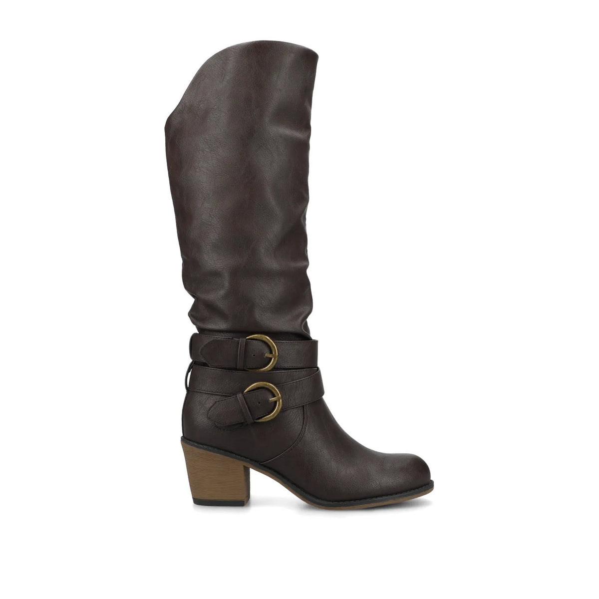 Dark-Brown Vegan Leather Late Knee-High Western Boots
