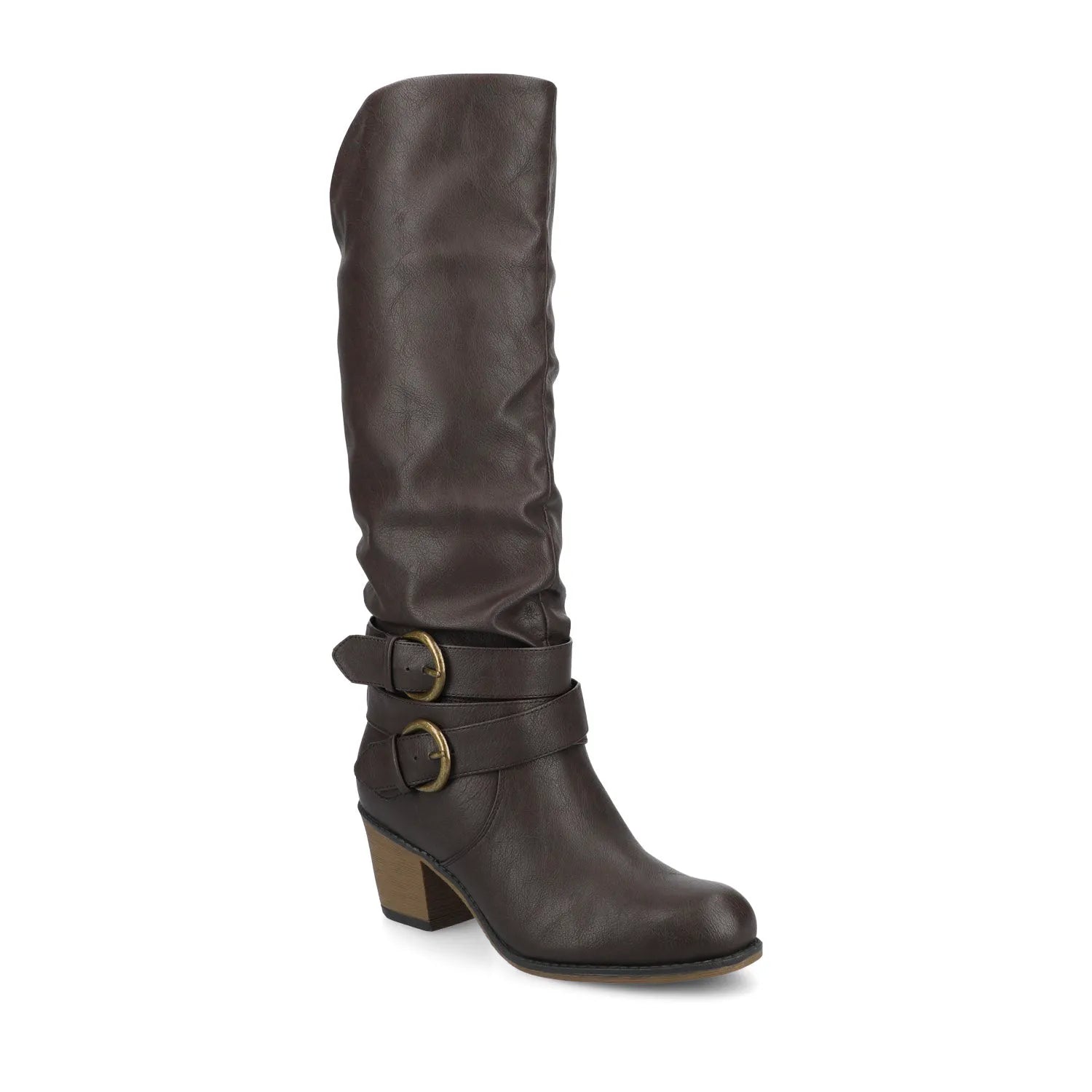 Wide Width Late Boots with Footbed - Dark Brown PU