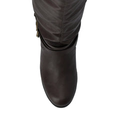 Wide Width Late Boots with Footbed - Dark Brown PU