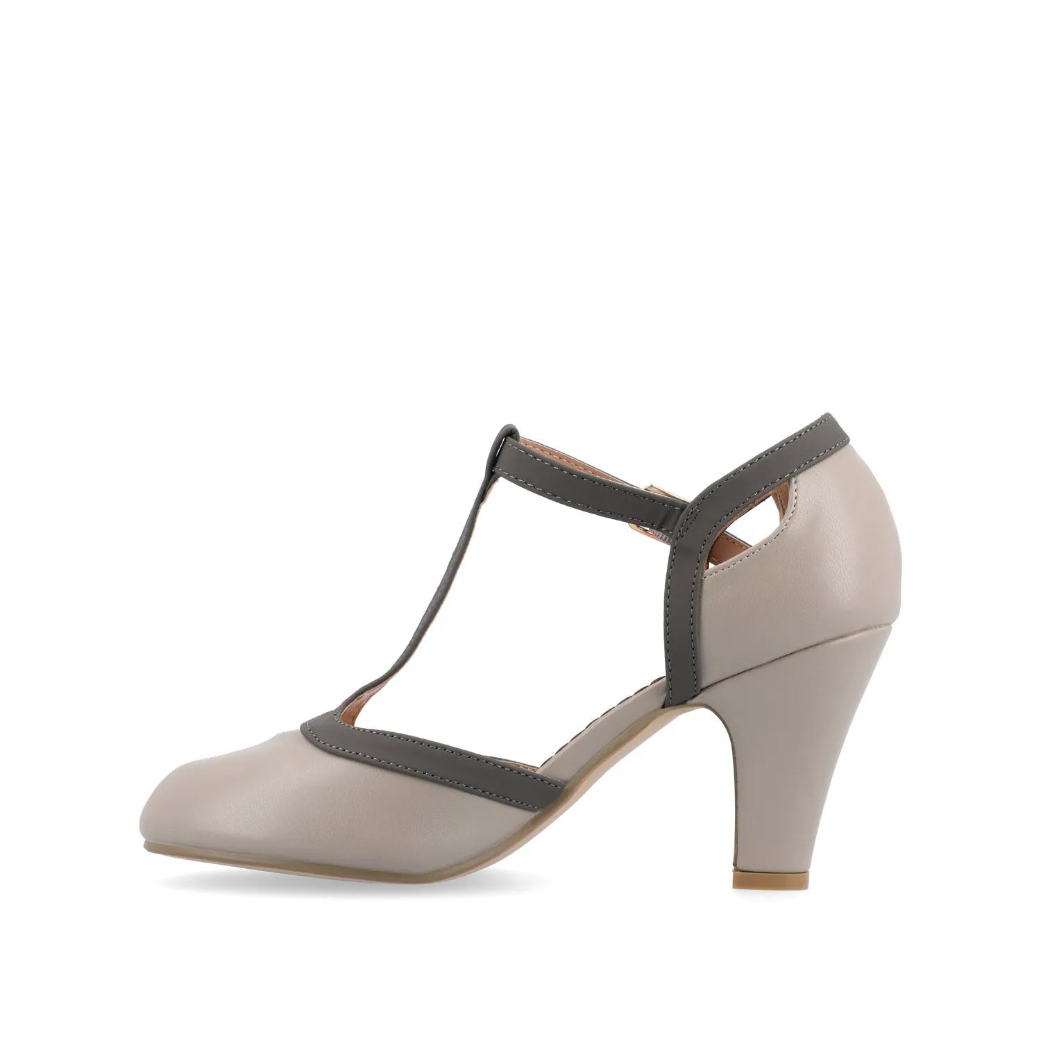 OLINA Wide Fit T-Strap Heels in Grey