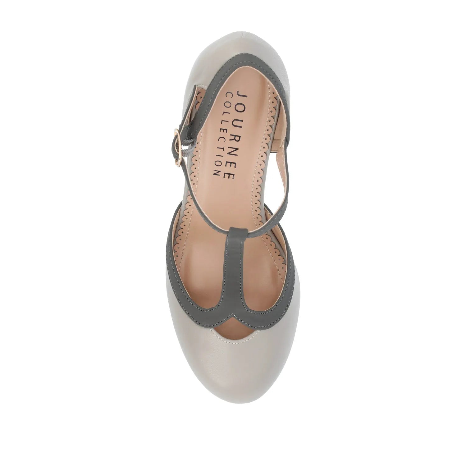 OLINA Wide Fit T-Strap Heels in Grey