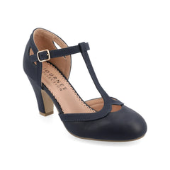 OLINA T-STRAP PUMP HEELS IN WIDE - Navy Nubuck