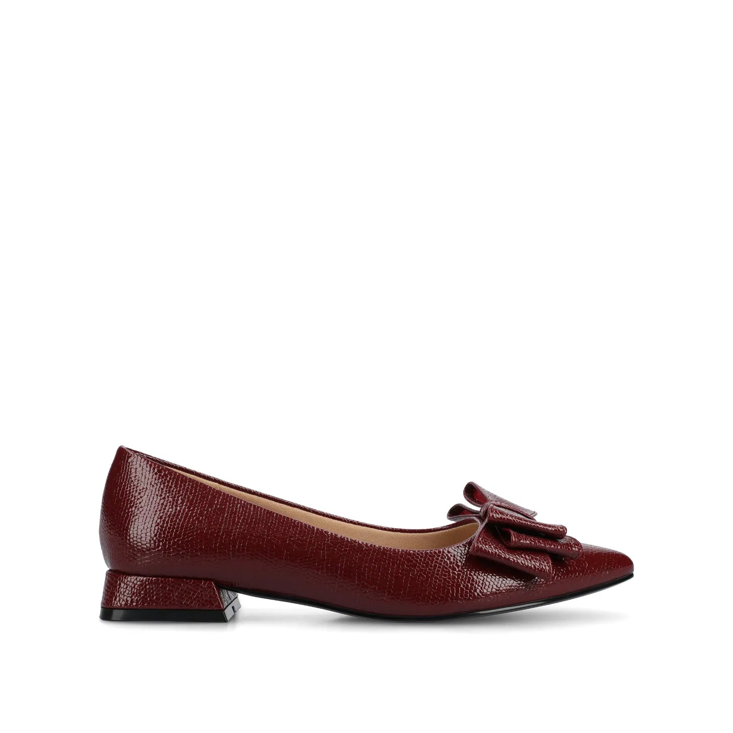 Ophelia Low Block Croco Ballet Flats (Wide Fit) in Oxblood Croco