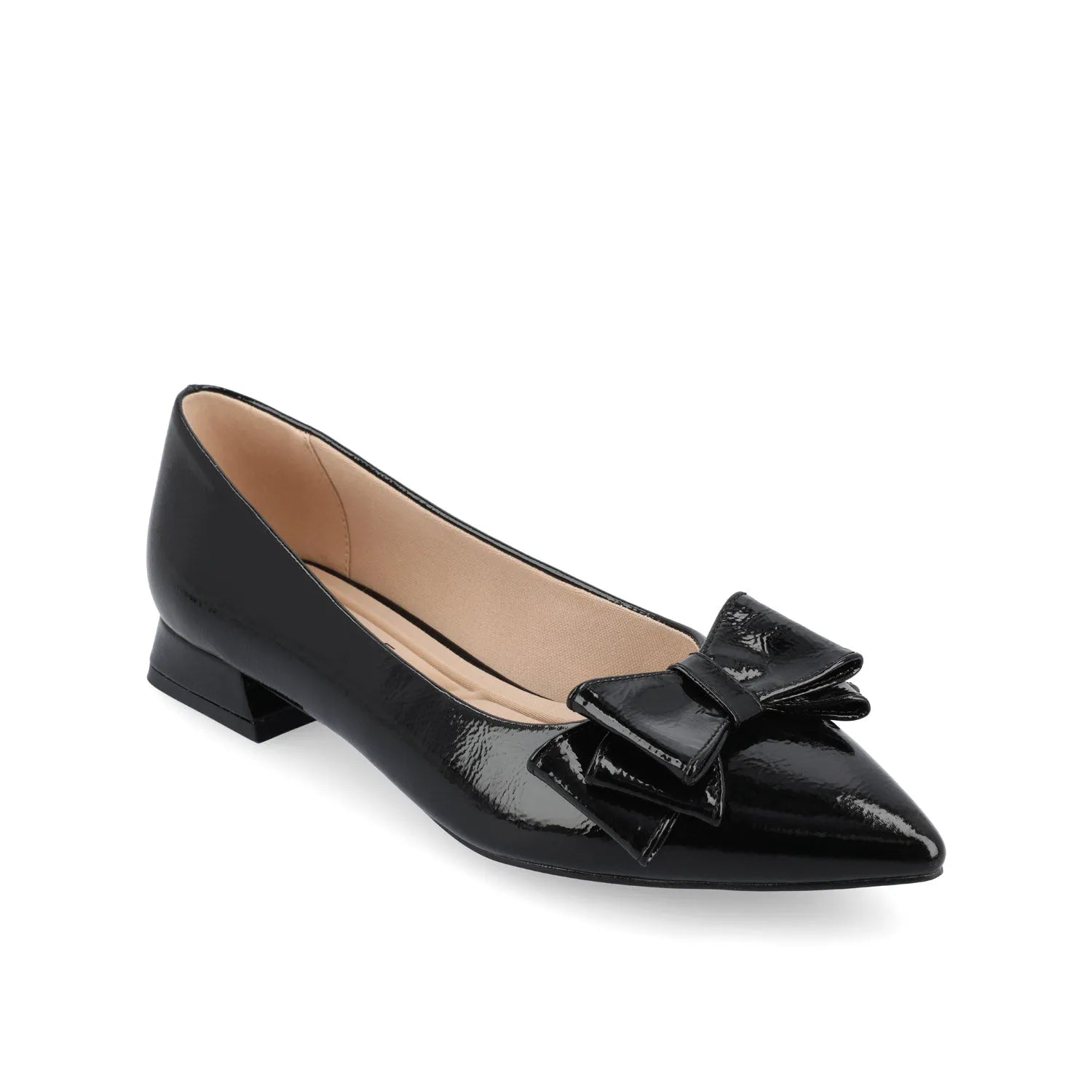Ophelia Low Block Ballet Flats in Vegan Patent Leather - Black