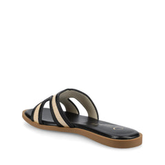 PRIMAH Flat Sandals in Black and Natural Raffia