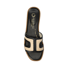 PRIMAH Flat Sandals in Black and Natural Raffia