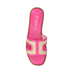 PRIMAH Flat Sandals in Fuchsia Raffia