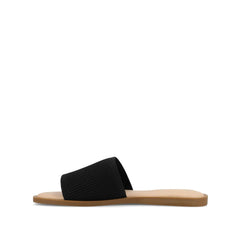 Prisilla Wide Slide Sandals in Black Knit Fabric