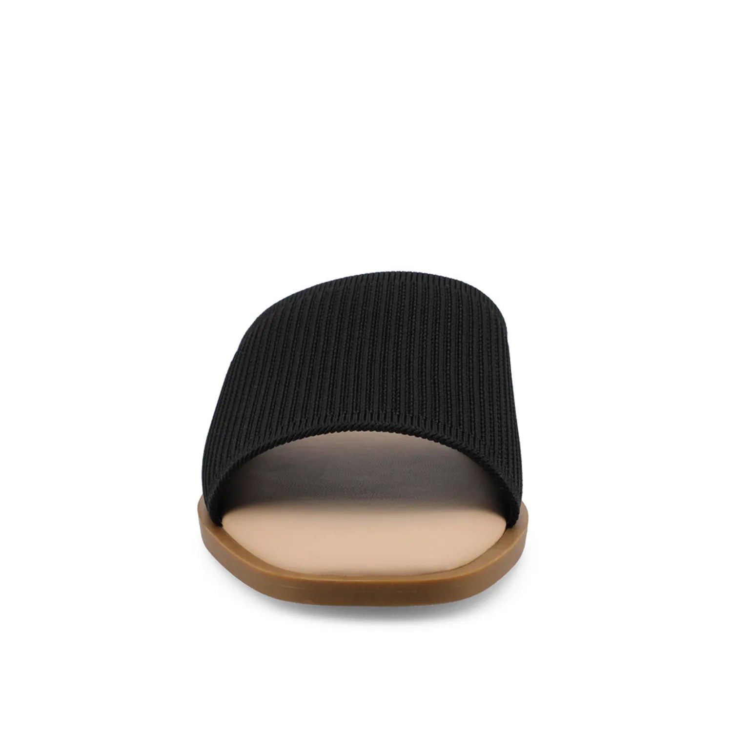 Prisilla Wide Slide Sandals in Black Knit Fabric