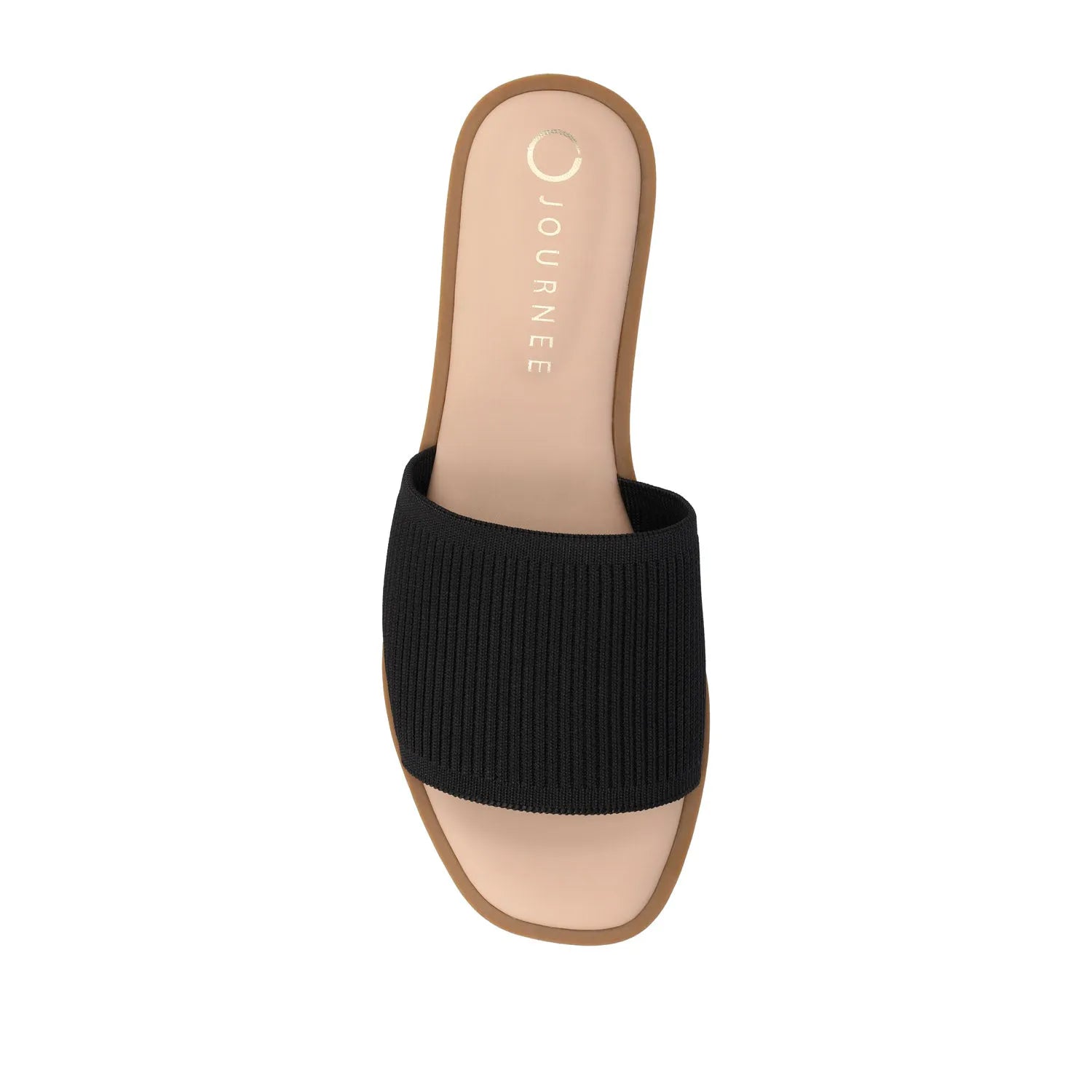 Prisilla Wide Slide Sandals in Black Knit Fabric