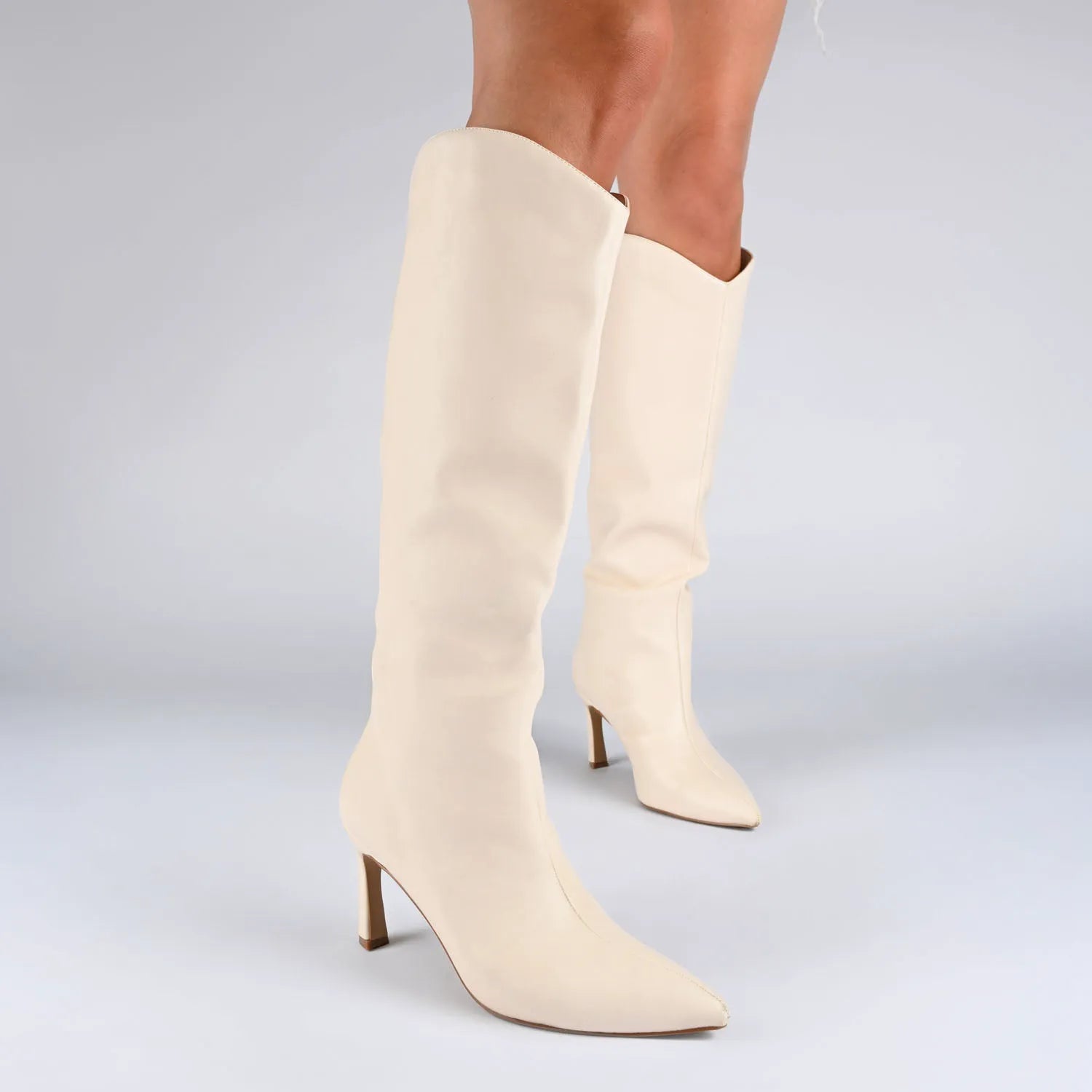 REHELA Knee-High Boots in Vegan Leather - Bone