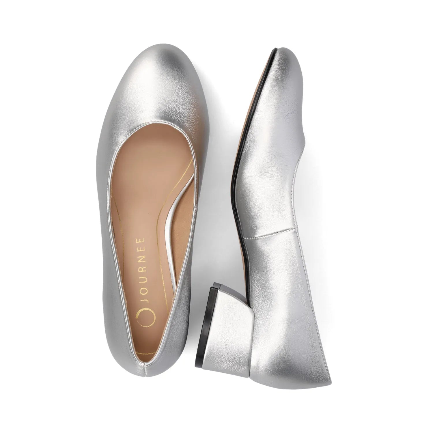 SAAR II Low Pump Heels in Patent - Silver PU