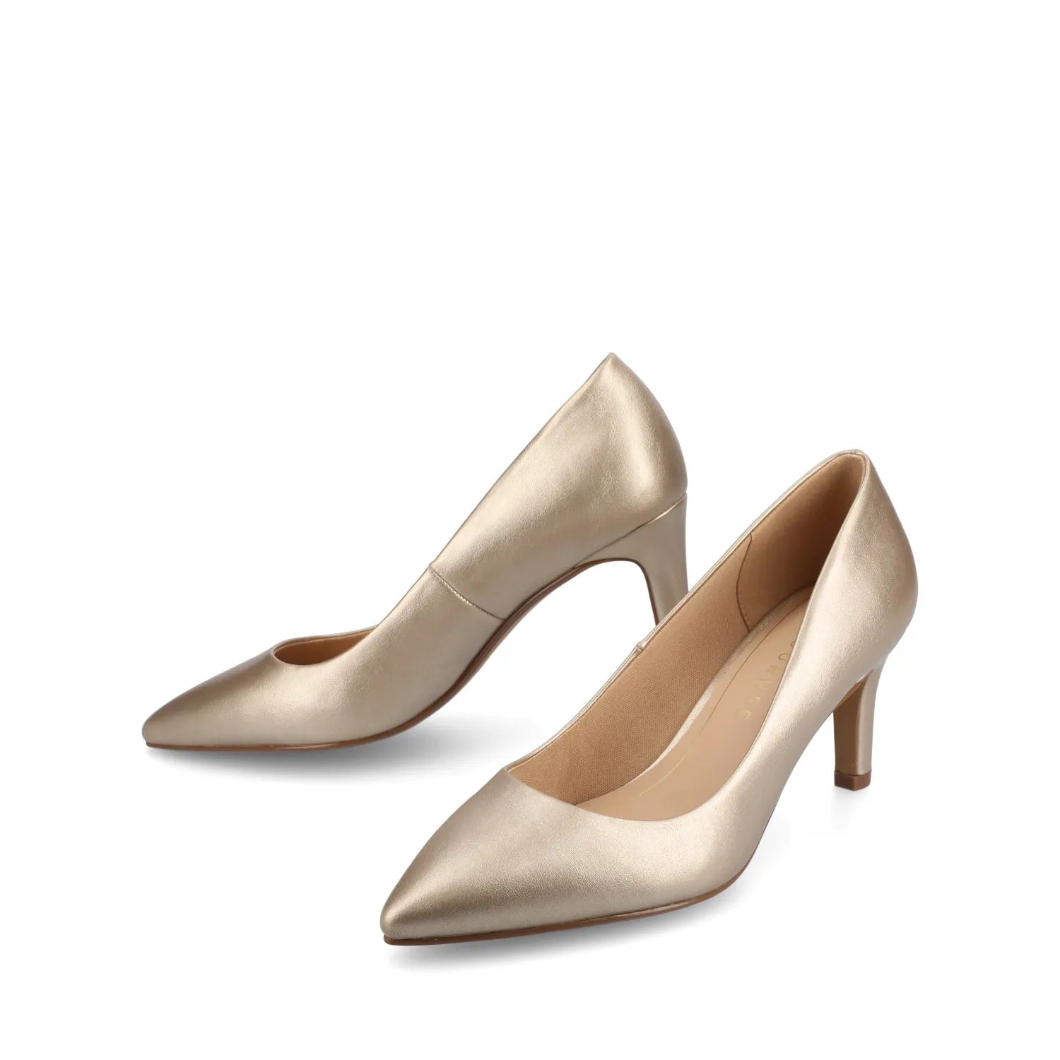 SCYLEE Wide-Fit Leather Stiletto Heels in Champagne PU