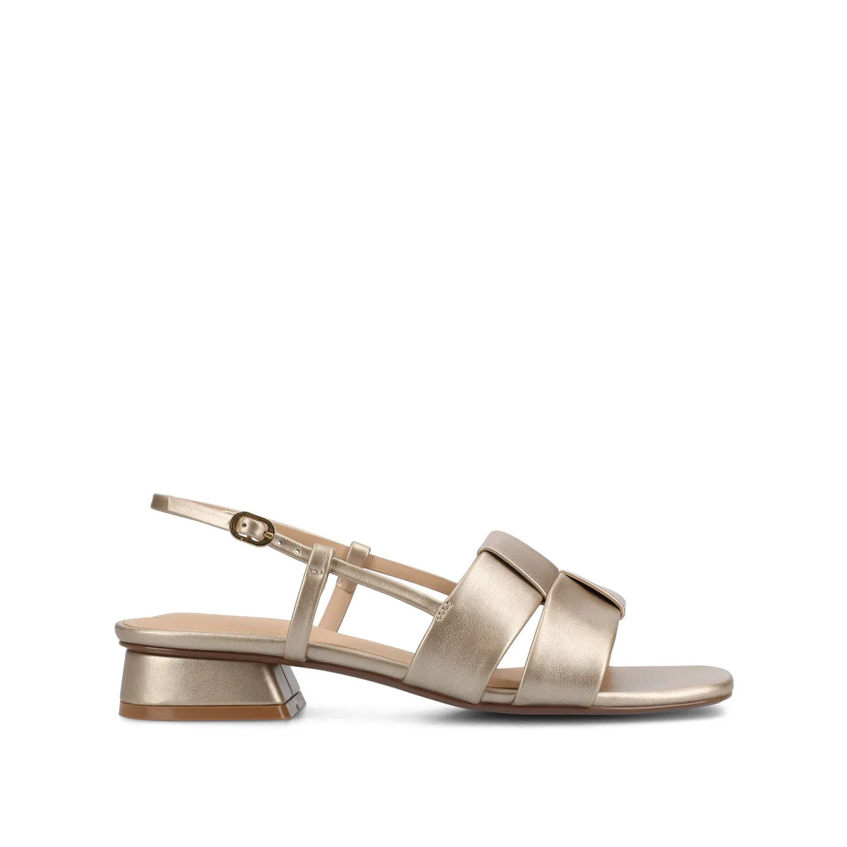 Tabatha Low Block Heels in Vegan Leather - Wide Fit (Champagne)