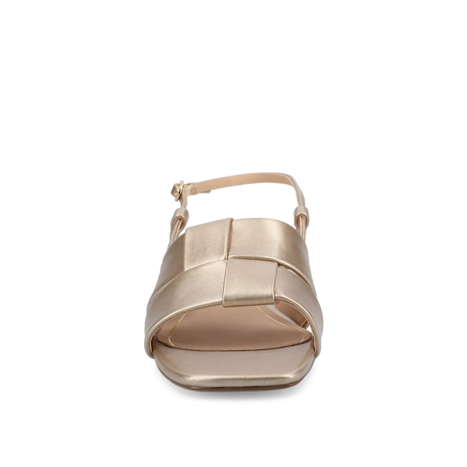 Tabatha Low Block Heels in Vegan Leather - Wide Fit (Champagne)