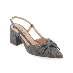 Tailynn Slingback Block Heels in Charcoal Linen Fabric