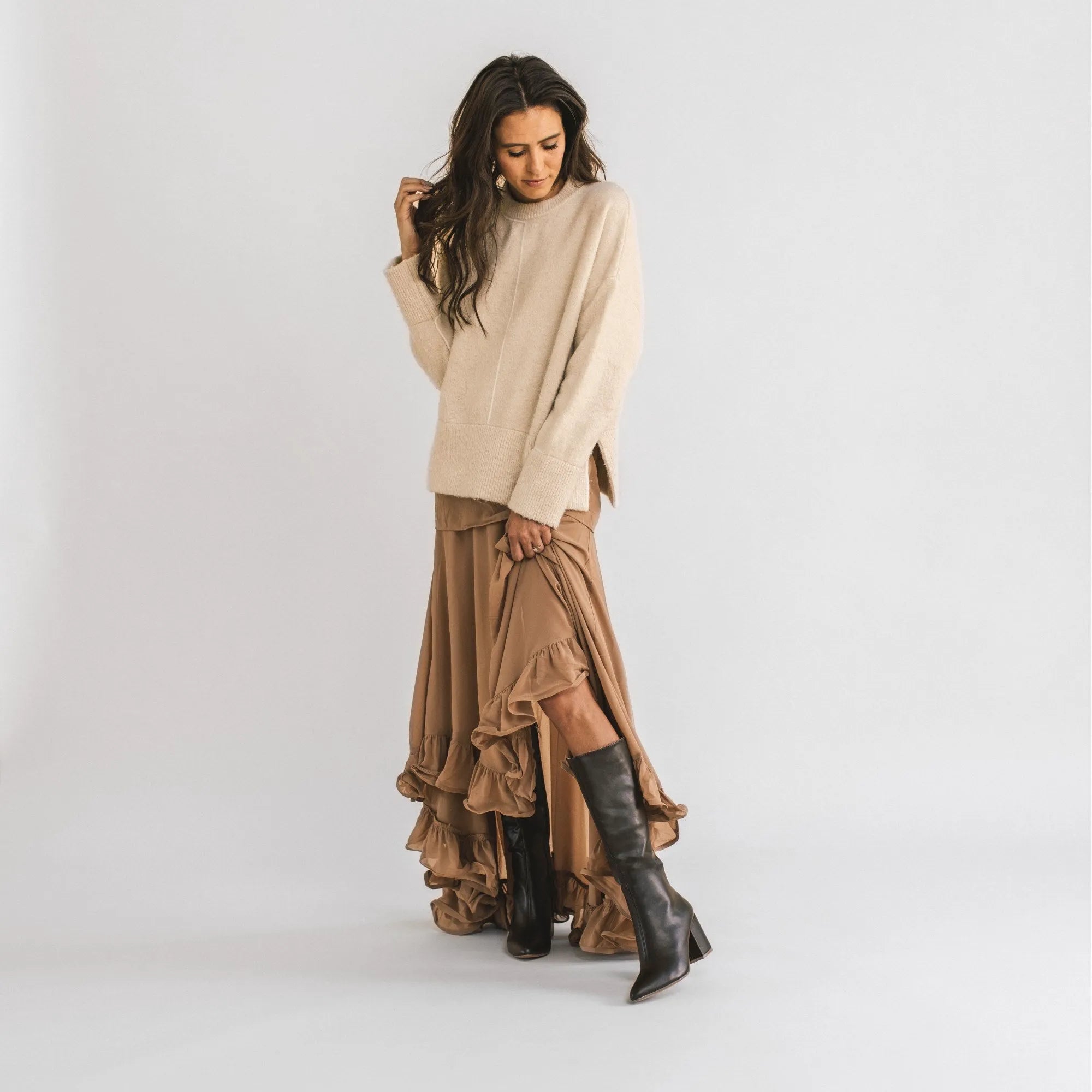 AMEYLIA Taupe Vegan Leather Knee-High Boots